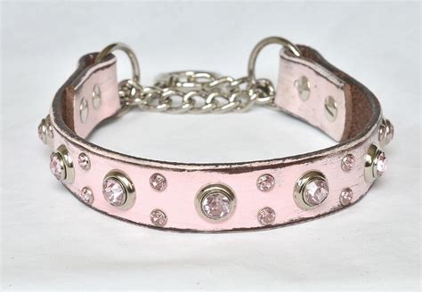 Pink Leather Martingale Dog Collar Training Collar Chain
