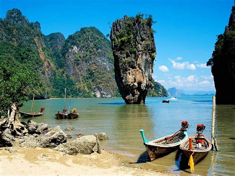 Rock Sky Thailand Beach Boats Coolwallpapersme