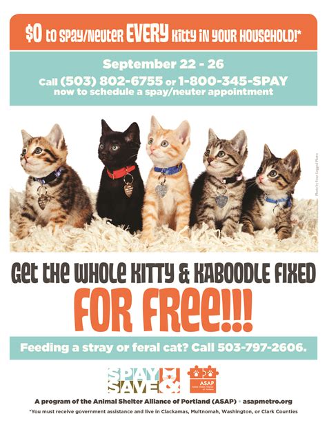 We love the pets in our care and want to ensure that they only go to the best of homes. It's that time: get your cats/kittens fixed for FREE ...
