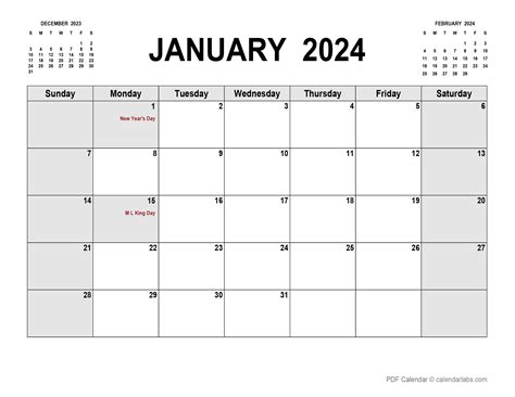 January Calendar With Holidays Calendarlabs