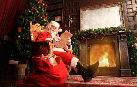 Portrait Of Happy Santa Claus Sitting At His Room At Home Near