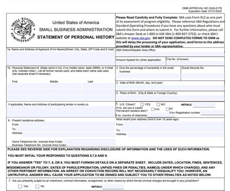 Sba Form 912 How To Fill Out Statement Of Personal History
