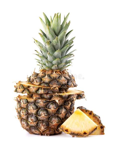 Pineapple Isolated One Whole Pineapple With Green Leaves Isolated On
