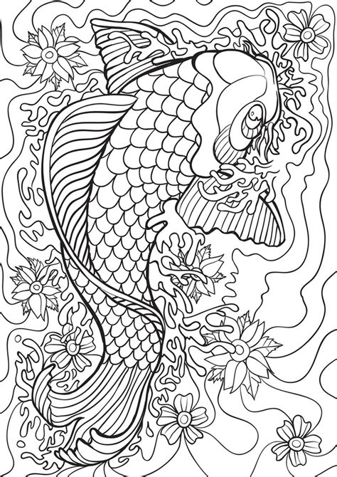 Koi Fish Pond Japanese Gold Fish Coloring Pdf Book For Adults