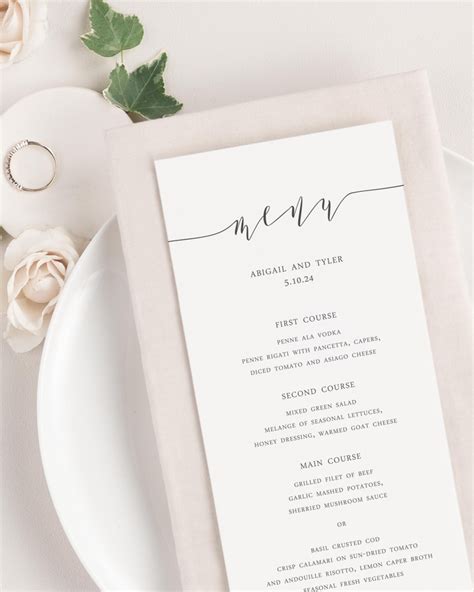 Romantic Calligraphy Wedding Menus Shine Wedding Invitations