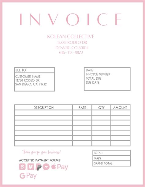 Pink Invoice Template Editable In Canva Pdf Invoice Etsy Invoice