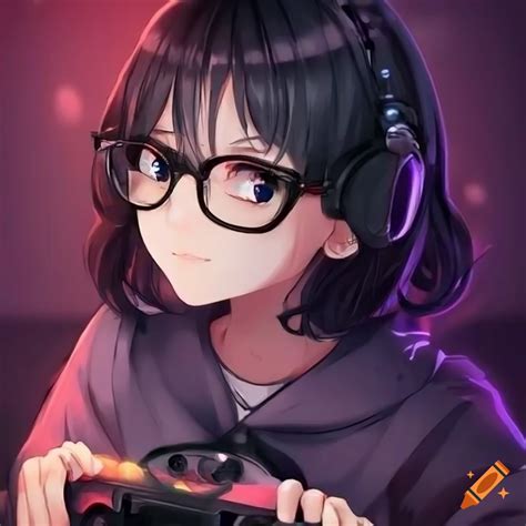 Cute Anime Gamer Girl With Black Hair And Glasses On Craiyon