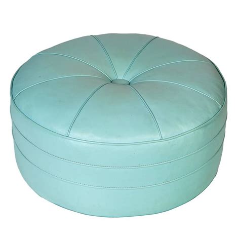 1960s Turquoise Over Sized Round Pouf Ottoman For Sale