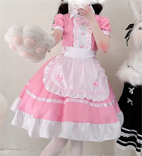 Sweet Pink Maid Outfit Lolita Adult Maid Uniform Cosplay Etsy