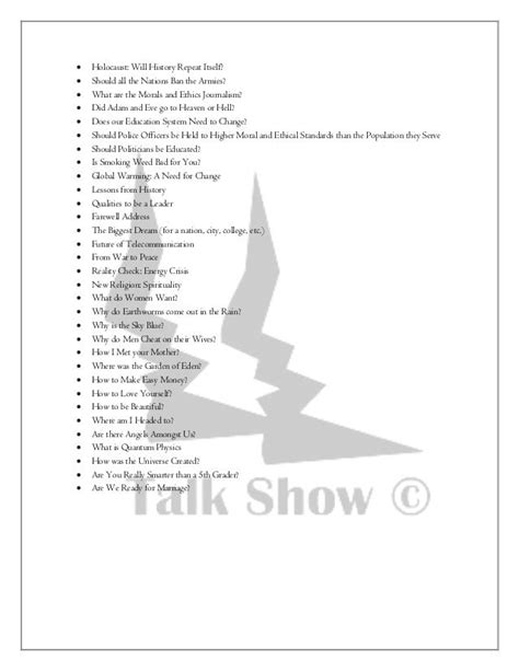 Talk Show Class Topic Samples
