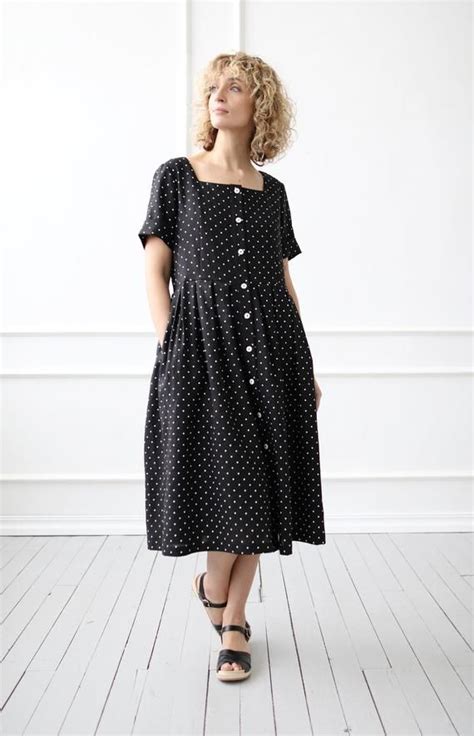 Linen Short Sleeve Dress In Polka Dot Button Up Linen Etsy Australia