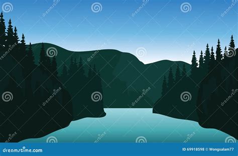 Landscape Trees River Of Silhouette Stock Vector Illustration Of