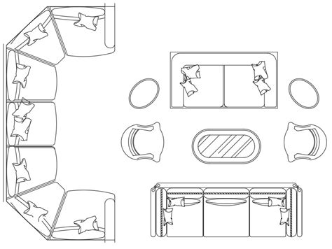 Three Different Types Of Living Room Sofa 2d Autocad Furniture Block