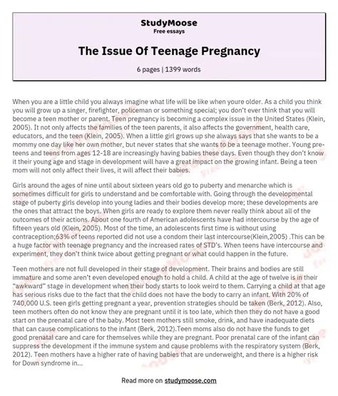 The Issue Of Teenage Pregnancy Free Essay Example