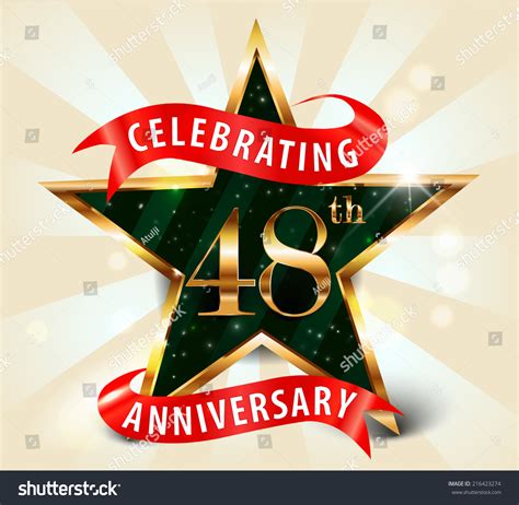 48 Year Anniversary Celebration Golden Star Vector De Stock Libre De