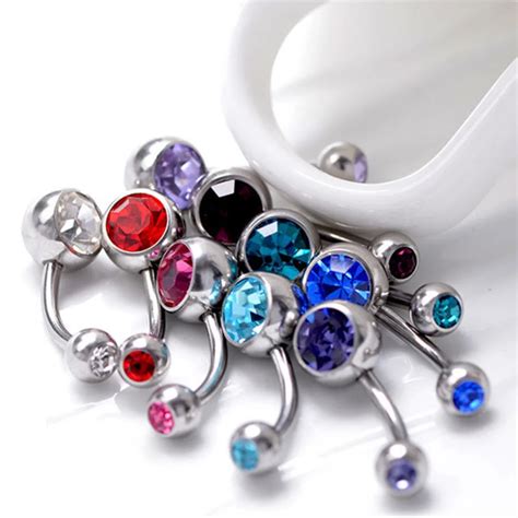 10pcslot Wholesale 316l Surgical Steel Crystal Belly Button Rings