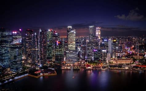 Download Wallpapers Singapore 4k Night Skyscrapers Modern Buildings