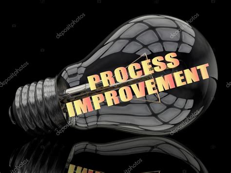 Process Improvement Lightbulb On Black Background With Text In It 3d
