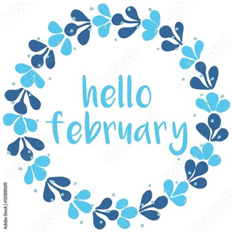 Hello February Winter Watercolor Wreath Vector Card Stock Image And