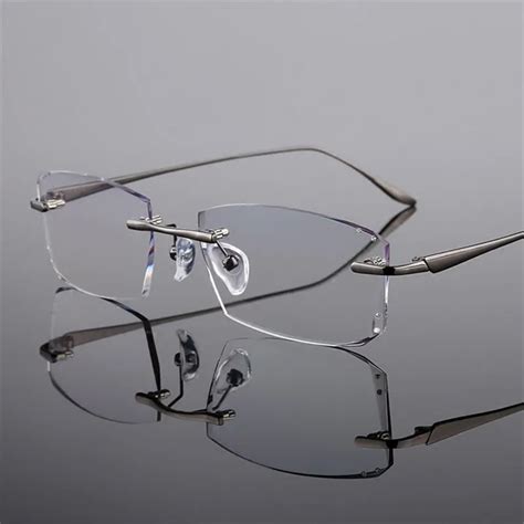 Titanium Eyeglasses Rimless Frame Fashion Exquisite Diamond Trim Mens Eyewear Prescription