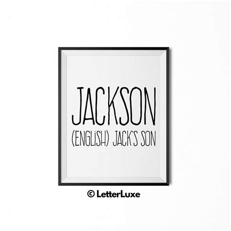 Jackson Name Meaning Print Nursery Decor Letterluxe