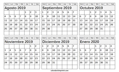 Calendario Agosto Septiembre Octubre Noviembre Deciembre 2019 Enero