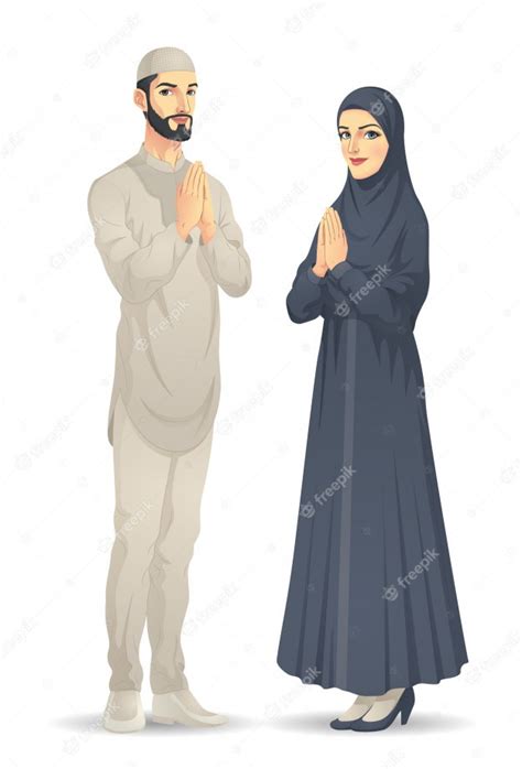Premium Vector Muslim Man And Woman Are Greeting