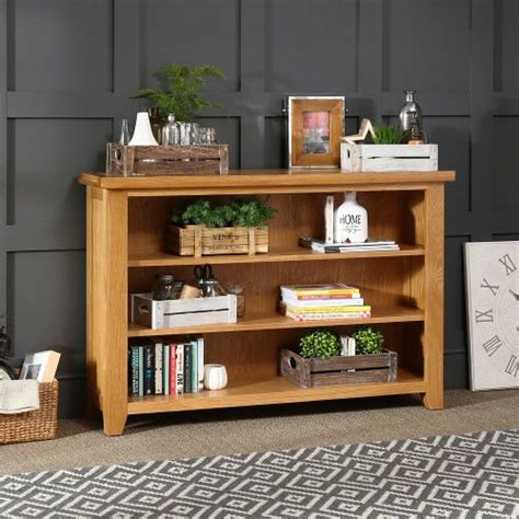 Cheshire Oak Wide Low Bookcase With 2 Adjustable Shelves The