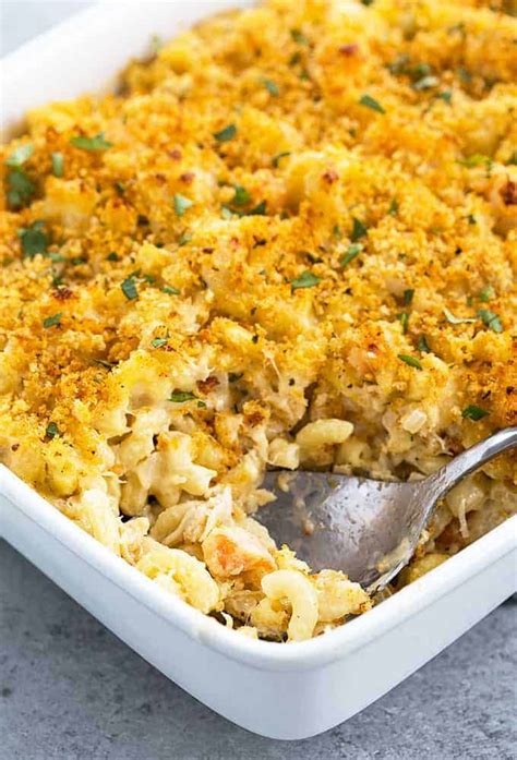 Pour half of the mac and cheese into the prepared baking dish. Seafood Mac and Cheese | The Blond Cook