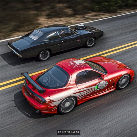 Doms Dodge Charger Meets Torettos Weird Mazda Rx 7 In Digital Drag