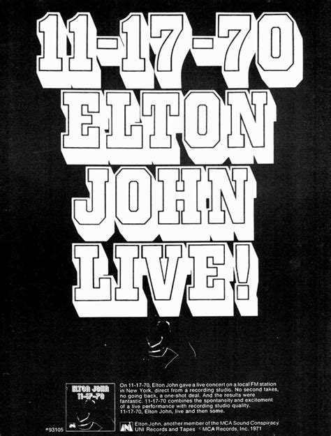 Nov 17 1970 Elton Cuts 11 17 70 Live Lp Best Classic Bands