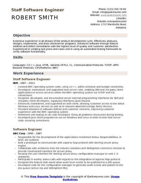 Write an engaging software engineer resume using indeed's library of free resume examples and templates. Staff Software Engineer Resume Samples | QwikResume