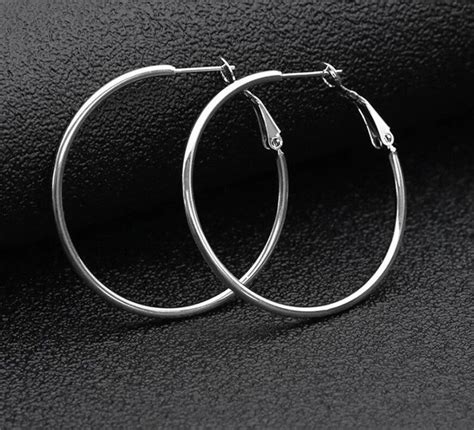 Silver Hoops Large Hoop Earrings Lightweight Mm High Quality Etsy Uk