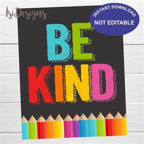 Be Kind Classroom Sign Instant Download Back To School Class Signs
