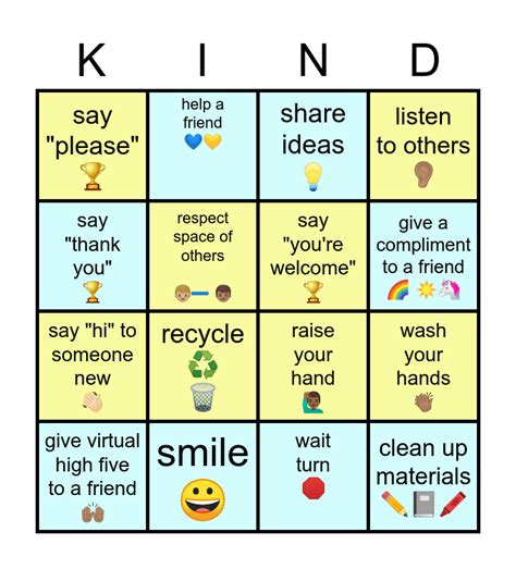 🌈 Be Kind To Classmates ☀️ Bingo Card