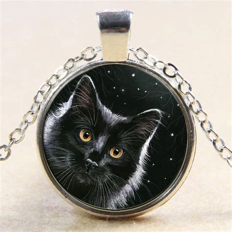 New Arrival Black Cat Glass Pendants Necklace Cute Kitten Photo Pendant