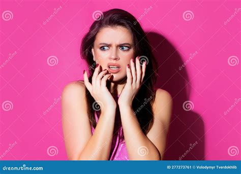 Scared Girl Portrait Fear Emotions Afraid Woman Isolated Stock