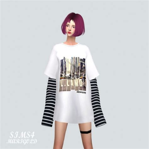 Sims4 Marigold Boxy T Shirt With Long Sleeve Sims 4