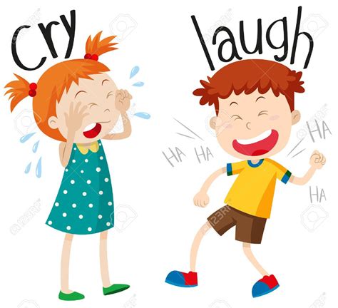 Opposite Adjectives Cry And Laugh Illustration Stock Vector 49391615