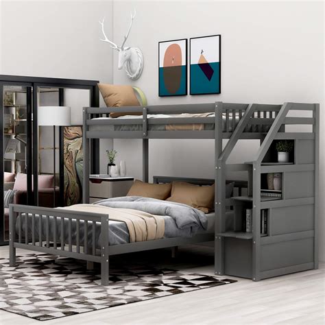 Buy Twin Over Full Bunk Bed Wood L Shaped Bunk Beds With Storage Stairs Twin Over Full Bunk