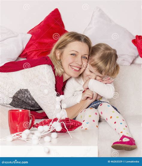 Mom And Daughter Are Happy And Laugh Stock Image Image Of Looking Little 46263329