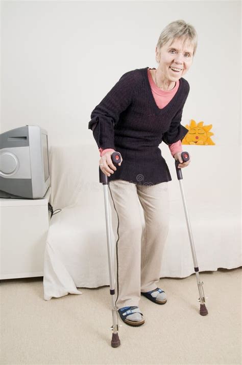 Woman Happy On Crutches Stock Photo Image Of Disabled 86100032
