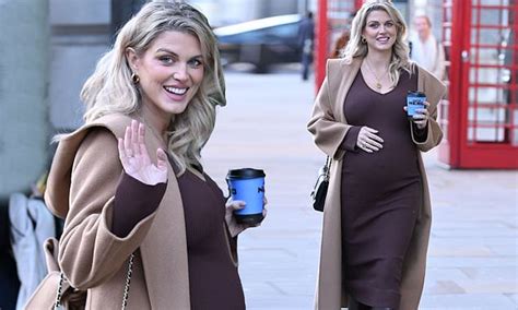 Pregnant Ashley James Displays Her Blossoming Bump In A Figure Hugging Brown Dress Daily Mail