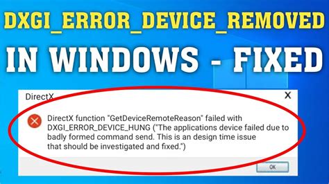 How To Fix Dxgi Error Device Removed Error Dxgi Error Device Hung Error Windows Youtube