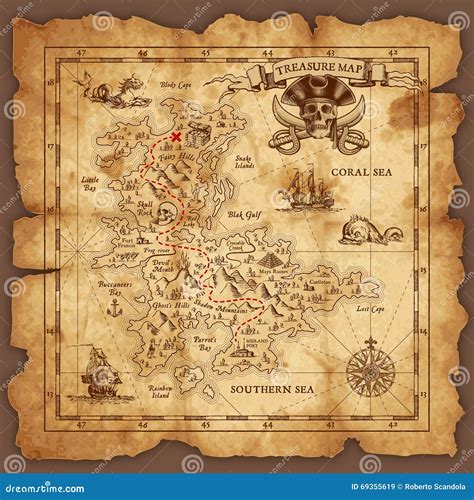 Treasure Map With Pirate Symbols Vector Illustration