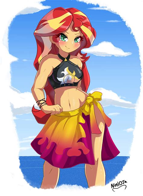 Safe Artist Nin Ja Sunset Shimmer Equestria Girls Bikini Blushing Clothes