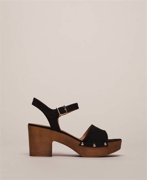 Suede Clog Sandals Woman Black Twinset Milano
