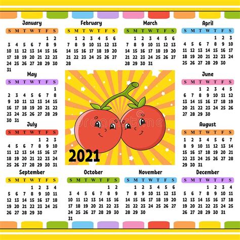 Calendar 2021 For Kids Isolated Vector Illustration Funny Character