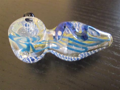 Great Yellow Blue Glass Smoking Weed Pipe With Free T