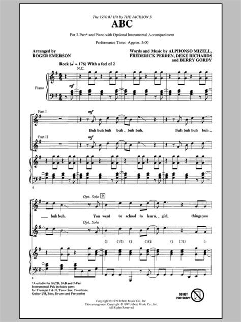 Abc Arr Roger Emerson Sheet Music The Jackson 5 2 Part Choir